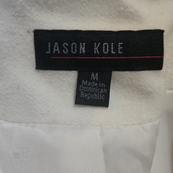 JASON KOLE Cream Wool Blend Lined Pea Coat White Dressy Classy Jacket Medium - Picture 5 of 6